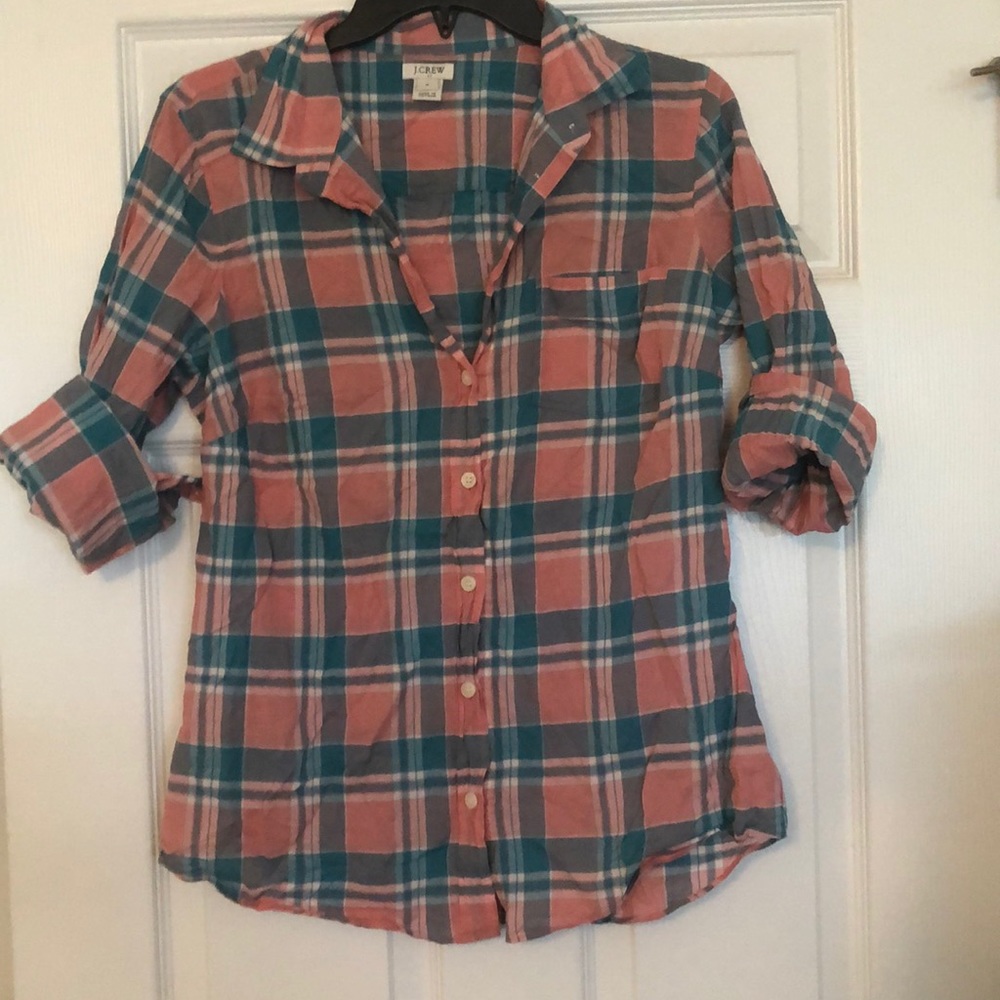J Crew blue and pink plaid shirt